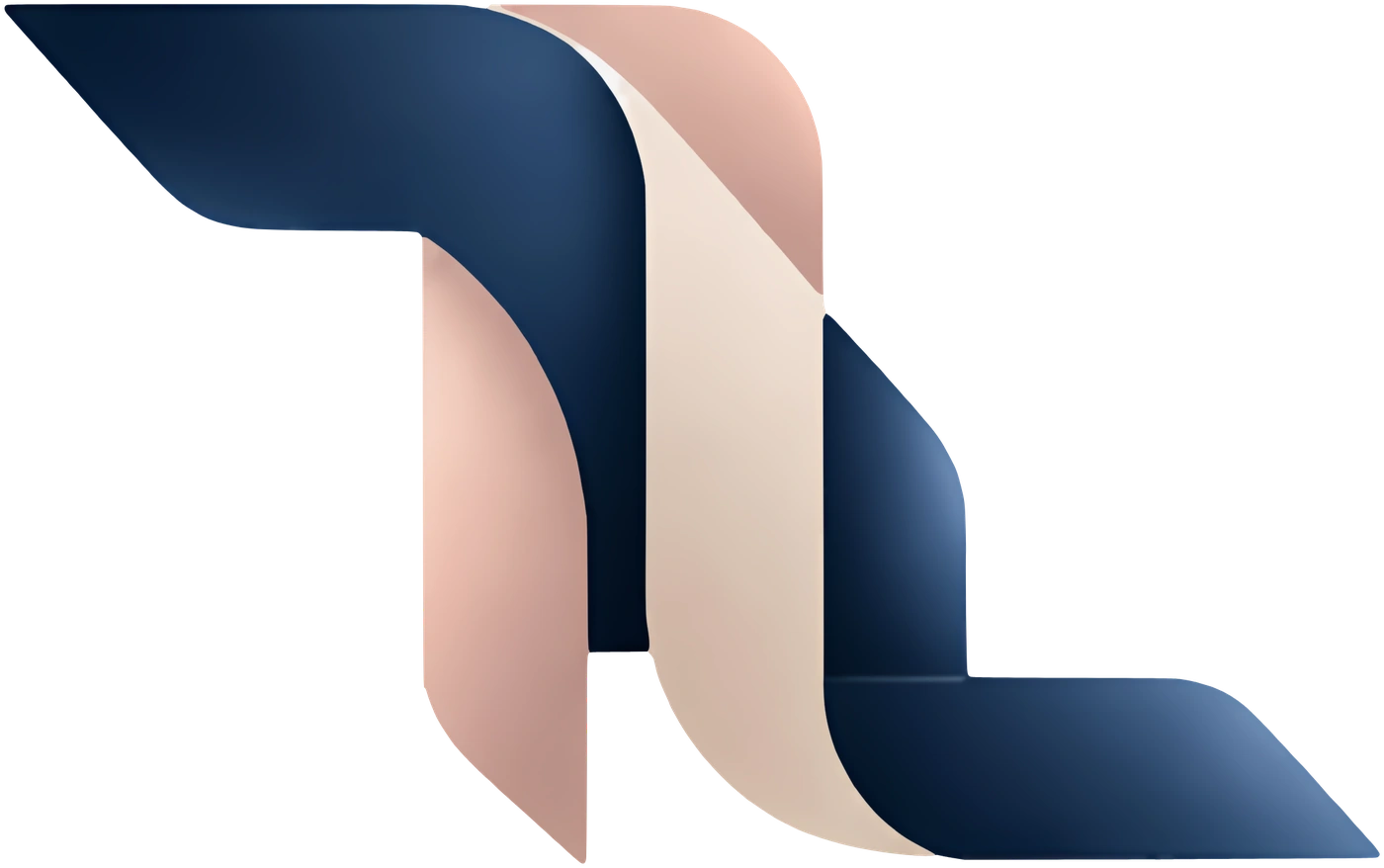 Símbolo TLouren Digital: as letras T e L entrelaçadas como fitas em azul-marinho, rosa e bege